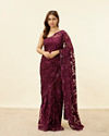 Wine Red Floral Embroidered Saree